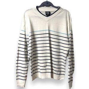 💙 Vintage Y2K White Blue Striped V-Neck Sweater Men’s Size XL Preppy Nautical